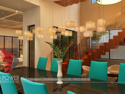 elegant bungalow dining room attach living room with stairs 3d interior rendering visualization 3d